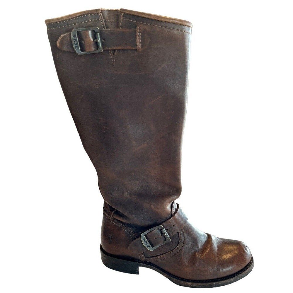 FRYE Boots Womens Veronica Distressed Brown Leather Tall Riding Boots 6B  MB21